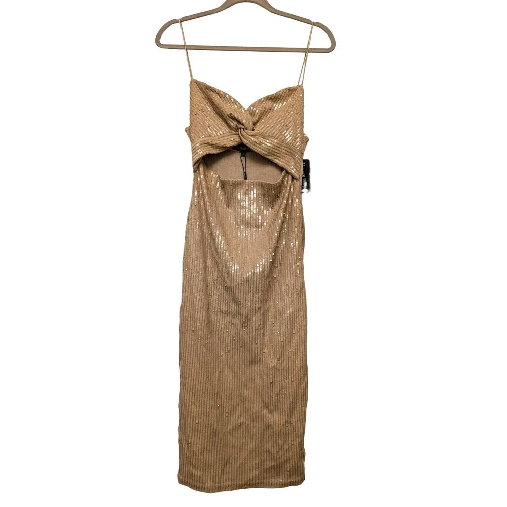 Retrofete Sariah Sequin Knit Midi Dress Nude Bodycon‎ $625 Party Wedding Guest